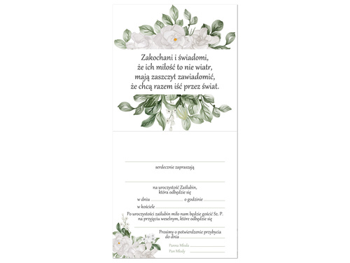 Zaproszenie na ślub z kopertą - 6 szt.
