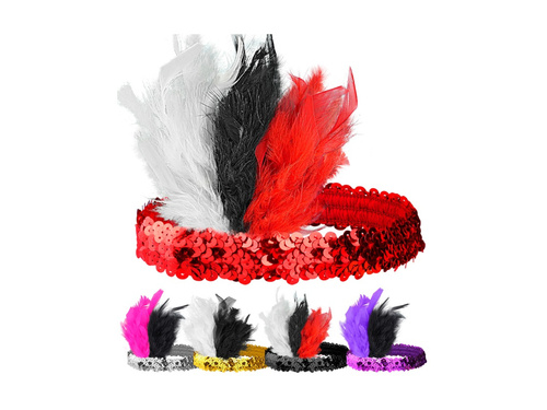 Cekinowa opaska Charleston z marabutem - 5 kolorów - mix