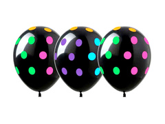 Balony lateksowe czarne w kolorowe kropki Neon Party - 30 cm - 10 szt.