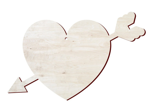 Zawieszka drewniana serce przebite strzałą na walentynki - 14 cm - 1 szt.