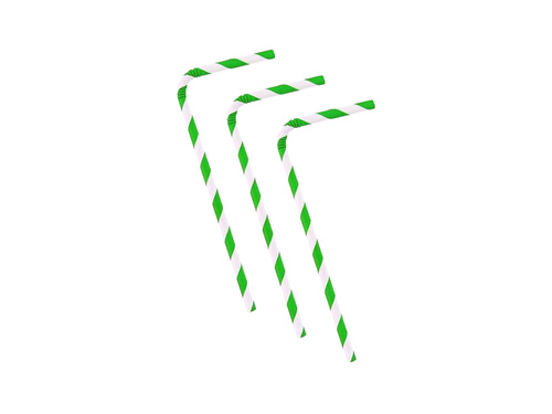 Słomki papierowe łamane w zielone paski - 12 szt.