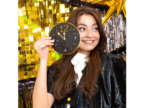 Serwetki sylwestrowe Zegar Happy New Year czarne - 33 cm - 10 szt.