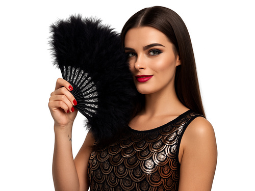 Wachlarz z piór czarny - 22 cm - 1 szt.