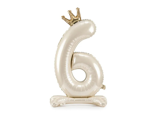 Balon foliowy stojący cyfra 6 kremowa z koroną - 84 cm - 1 szt.