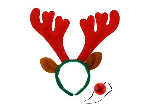 Opaska Rogi renifera czerwone z nosem - 1 kpl.