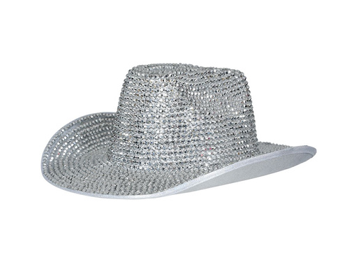 Kapelusz kowbojski z cekinami srebrny - 1 szt.