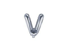 Balon foliowy litera "V" srebrna - 35 cm