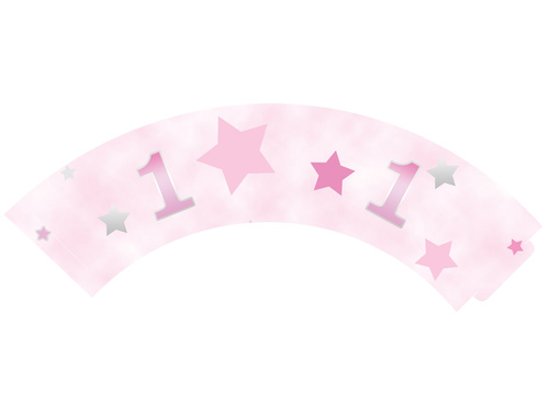 Papilotki na babeczki na roczek Gwiazdki różowe - 6 szt.