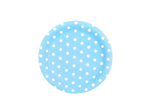 Talerzyki papierowe niebieskie w białe kropki - 18 cm - 6 szt.