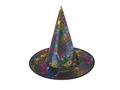 Kapelusz czarownicy z kolorową pajęczyną na Halloween - 1 szt.