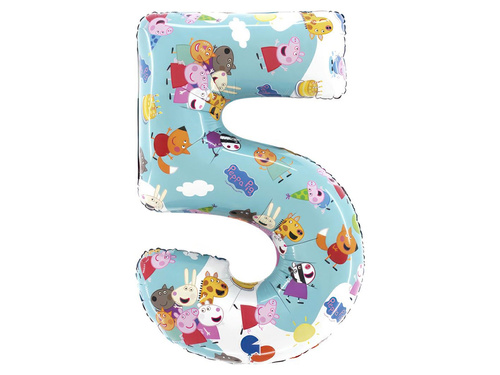Balon foliowy cyfra 5 Świnka Peppa - 49x72 cm - 1 szt.