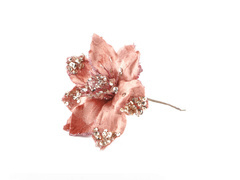 Dekoracja Gwiazda Betlejemska na piku bladoróżowa z brokatem i cekinami - 16 cm - 1 szt.