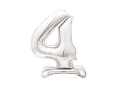 Balon foliowy stojący cyfra 4 srebrny - 76 cm - 1szt.
