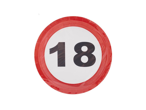 Talerzyki papierowe na urodziny Znak zakazu 18tka - 23 cm - 8 szt.