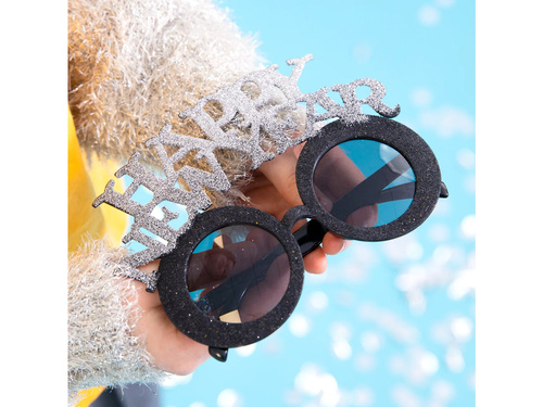 Okulary Happy New Year czarno-srebrne - 1 szt.