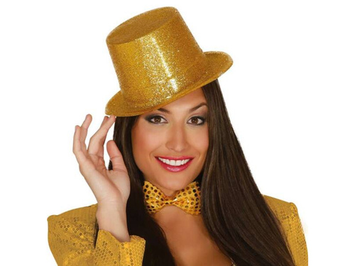 Kapelusz cylinder złoty z brokatem - 1 szt.