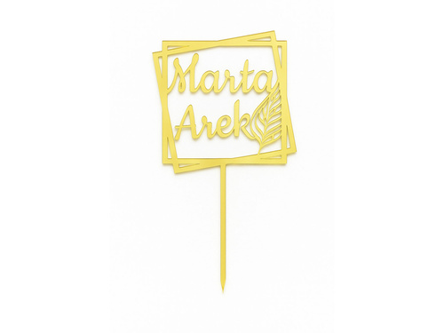 Topper z lustrzanej pleksi złoty na tort personalizowany na wesele - 17 cm