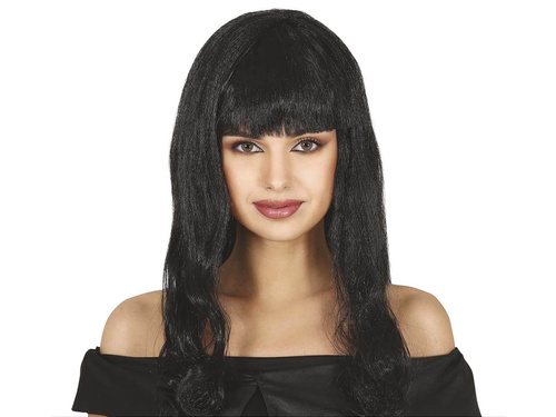Peruka z czarnymi włosami i grzywką - 1 szt.