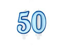 Świeczki cyferki błękitne - 50 - pięćdziesiątka - 2 szt.