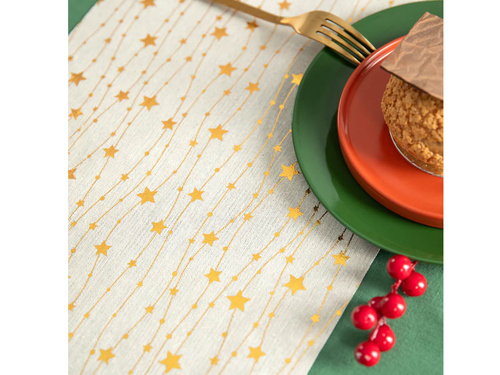Dekoracja bieżnik na stół Złote gwiazdki - beżowy - 28 cm x 275 cm - 1 szt.