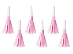 Gwizdki trąbki rozwijane opalizujące różowe - 6 szt