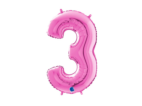 Balon foliowy cyfra 3 fuksjowa - 66 cm - 1 szt.
