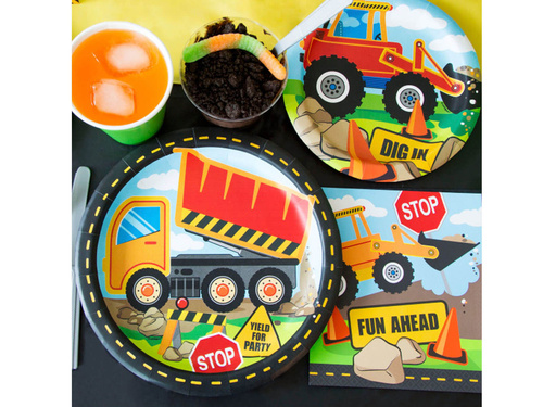 Talerzyki papierowe na urodziny Budowa - 23 cm - 8 szt.