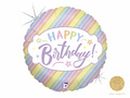 Balon foliowy Happy Birthday pastelowe paski - 46 cm - 1 szt.