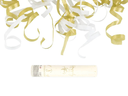 Tuba strzelająca - złote i białe serpentyny - 25 cm - 1 szt.