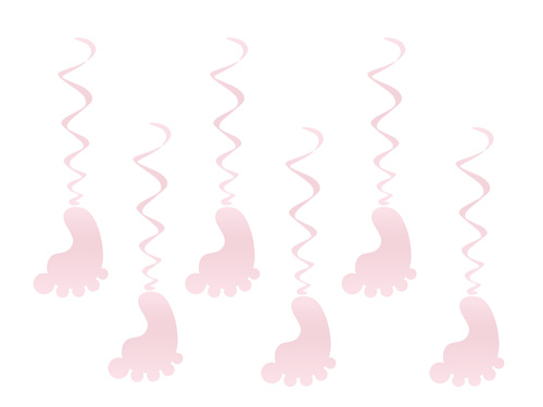 Dekoracja wisząca na baby shower stópki różowe - 6 szt.