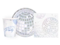 Zestaw kubeczki + sewretki + talerzyki papierowe Silver Disco lata 60 - 22 szt.