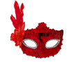Maska karnawałowa cekinowa z piórami - czerwona - 1 szt.