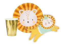 Zestaw kubeczki + talerzyki + serwetki papierowe Lew - 44 szt.
