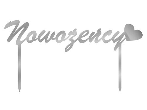 Topper z pleksi srebrny na tort Nowożeńcy z sercem - 20 cm