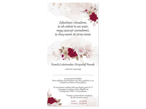 Zaproszenie personalizowane na ślub z kopertą - 6 szt.