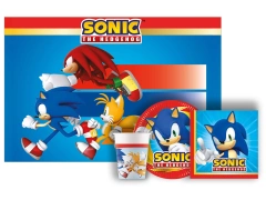 Zestaw obrus + kubeczki + talerzyki + serwetki papierowe na urodziny Sonic - 37 szt.