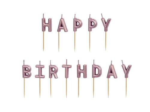 Świeczki pikery napis Happy Birthday - różowe złoto