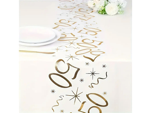 Dekoracja bieżnik na stół z nadrukiem na 50 urodziny - 28 cm x 5 m - 1 szt.