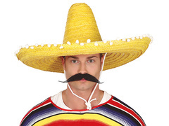 Sombrero meksykańskie żółte z pomponikami - 60 cm - 1 szt.
