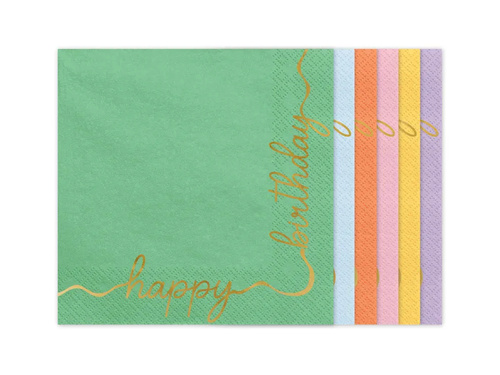 Serwetki urodzinowe Happy Birthday Pastelowe - 33 cm - 12 szt.