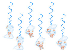 Dekoracja wisząca błękitne Misie z balonikami - 6 szt.