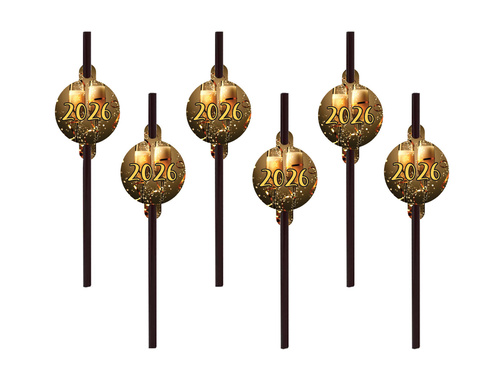 Słomki czarne na Sylwestra - 6 szt.