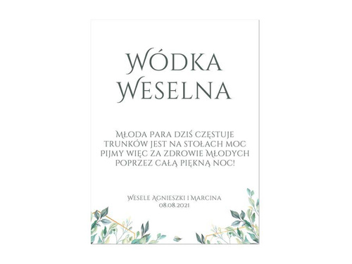 Etykiety personalizowane na butelkę z Wódką Weselną - 9 szt.