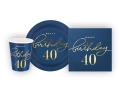 Zestaw kubeczki + serwetki + talerzyki papierowe na 40ste urodziny - 22 szt.