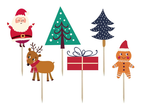 Pikery świąteczne na tort i babeczki - 6 szt.