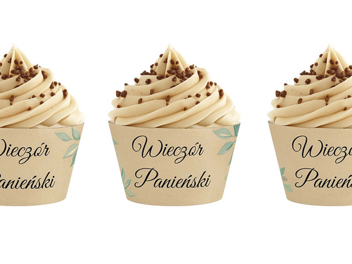 Papilotki na babeczki na wieczór panieński z zielonymi listkami kraftowe - 6 szt.