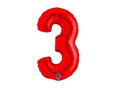 Balon foliowy cyfra 3 czerwony - 14" - 1 szt.
