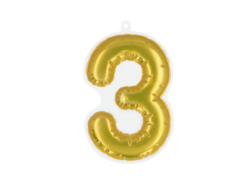 Dekoracja samoprzylepna cyfra trzy złota - 1 szt.