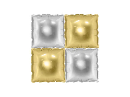 Balony foliowe Kwadraty złoto-srebrne - 35 x 35 cm - 4 szt.
