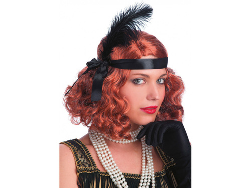 Peruka Retro z opaską i piórem - 1 szt.